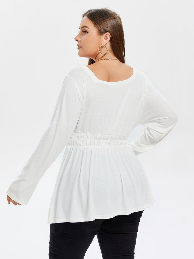 Solid Peplum Hem Elastic Waist Tee
