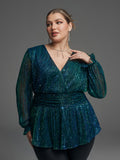 Flounce Sleeve Sequin Peplum Blouse