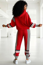 Plus Size Daily Red Striped Pull-On Waist Casual Pocket Pants