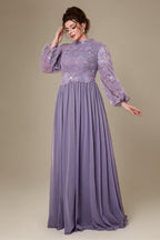Curveins Plus Size High Neck Lantern Sleeve Embroidered Panel Maxi Dress