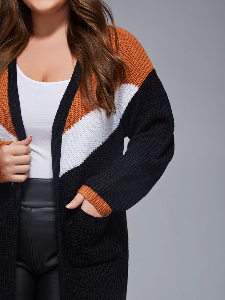 Plus Colorblock Contrast Open Front Cardigan