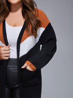 Plus Colorblock Contrast Open Front Cardigan