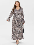 VIP Leopard Print V-Neck Flounce Sleeve Maxi Dress