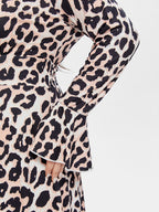 VIP Leopard Print V-Neck Flounce Sleeve Maxi Dress