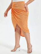 VIP Solid Split Thigh Ruched Front Skirt
