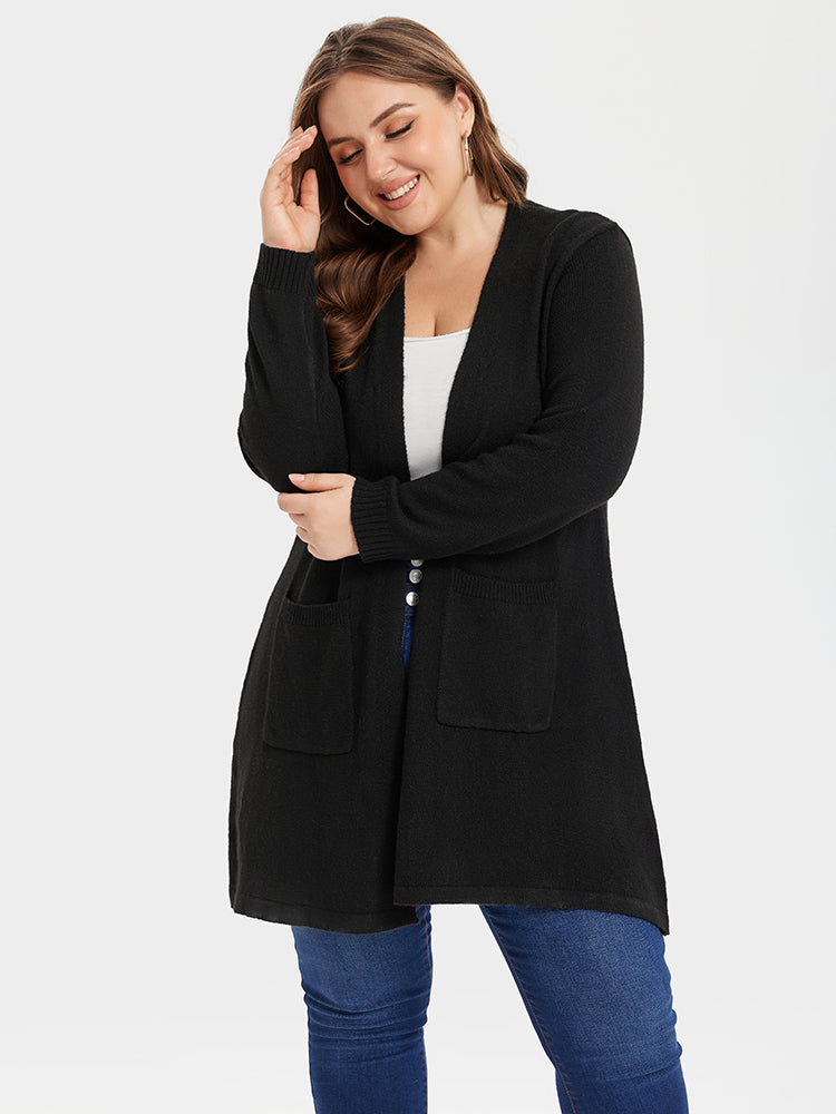 Dual Pocket Open Front Drop Shoulder Cardigan