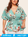 Plus Floral Ruffle Warp Babydoll Blouse