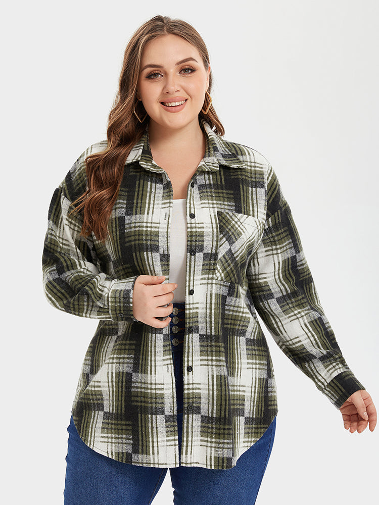 Plaid Print Button Front Pocket Blouse