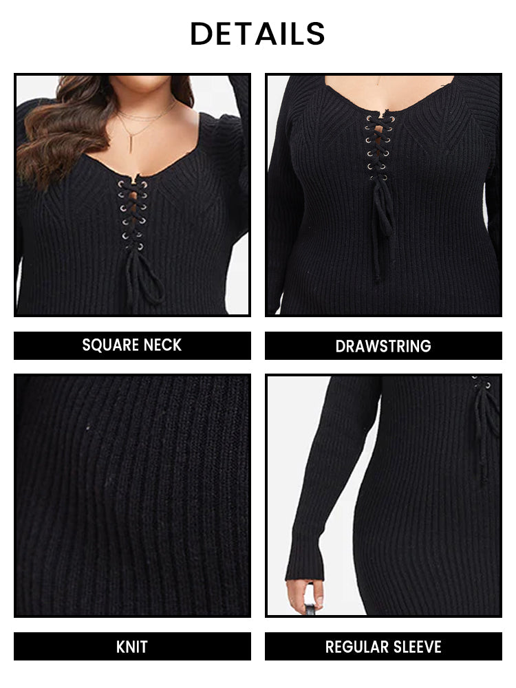 VIP Lace Up Front Midi Sweater Dress