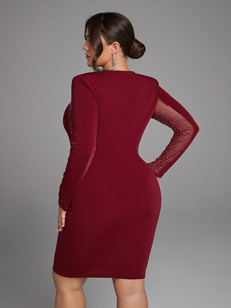 Rhinestone Detail Mesh Insert Dress