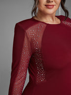 Rhinestone Detail Mesh Insert Dress