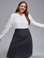 Plus Jacquard Lantern Sleeve V-Neck Blouse