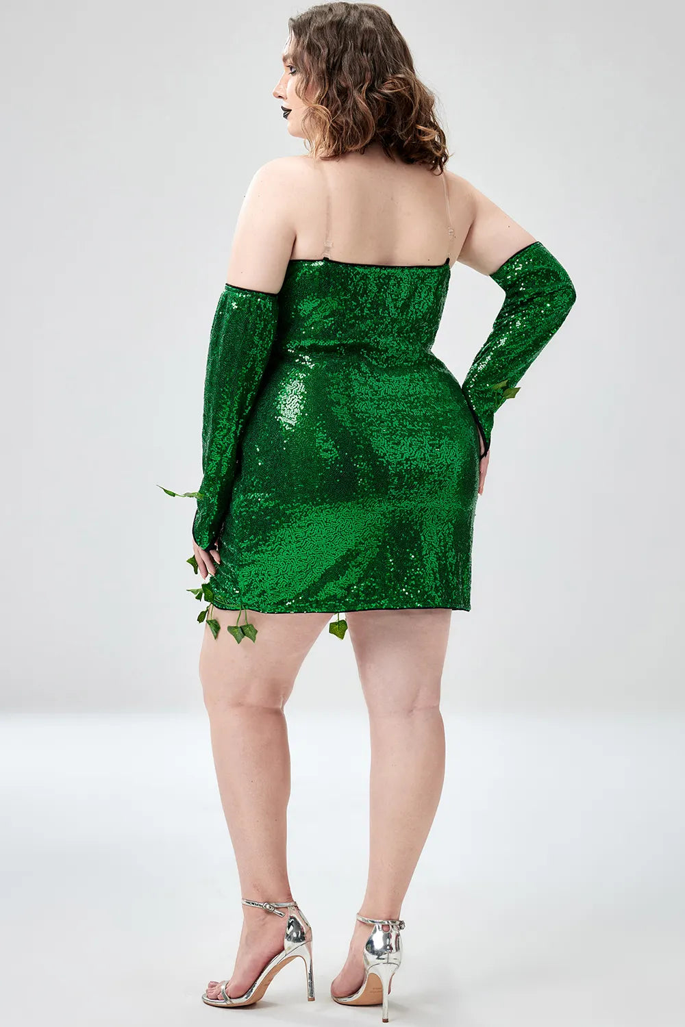 Xpluswear Design Plus Size Halloween Costumes Green Cosplay Sequin Strapless Mini Dress(Ships 24h)