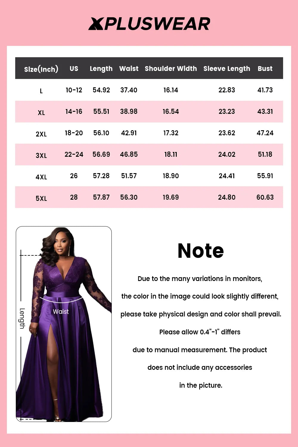 Xpluswear Design Plus Size Formal Purple V Neck Long Sleeve Split See Through Lace Satin Maxi Dresses