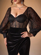 Square Neck Split Velvet Dress