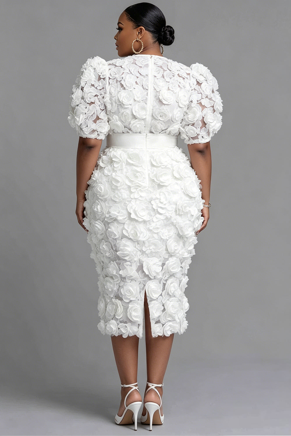 Xpluswear Design Plus Size Cocktail Party White Round Neck Short Sleeve 3D Bodycon Two Piece Skirt Sets