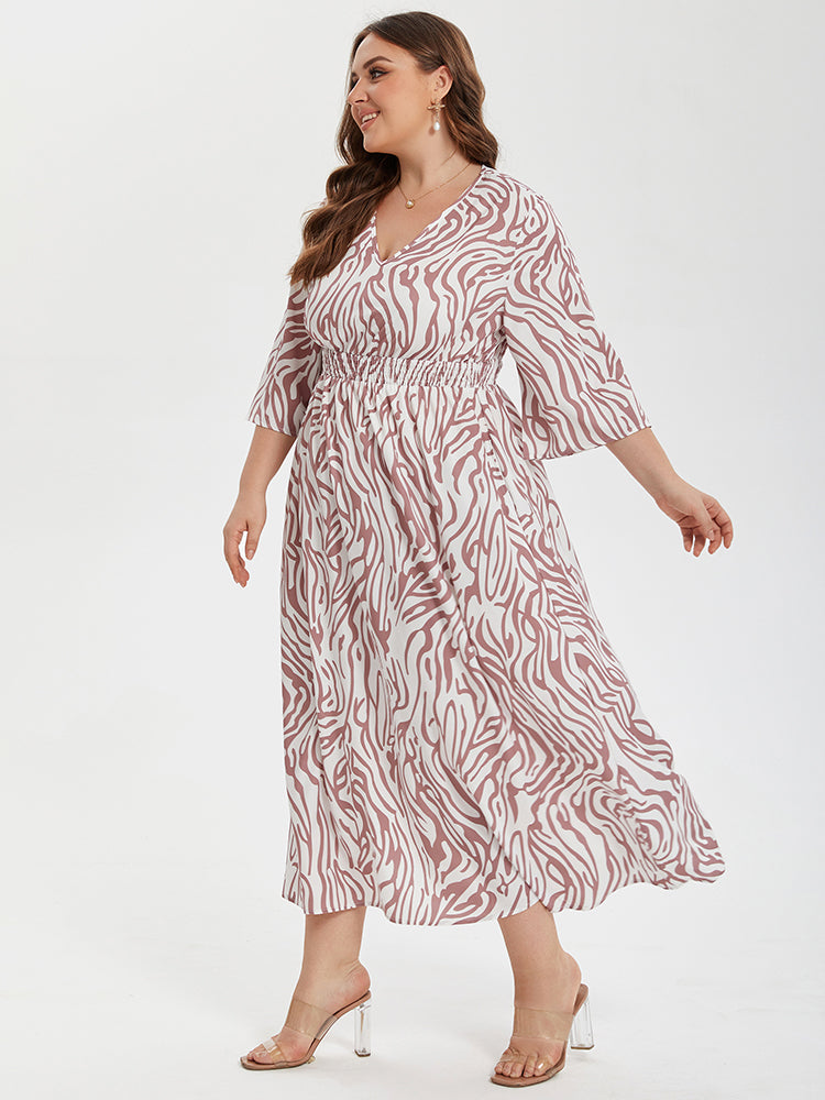 Zebra Striped V-Neck Elastic Waist Pocket Maxi Dress