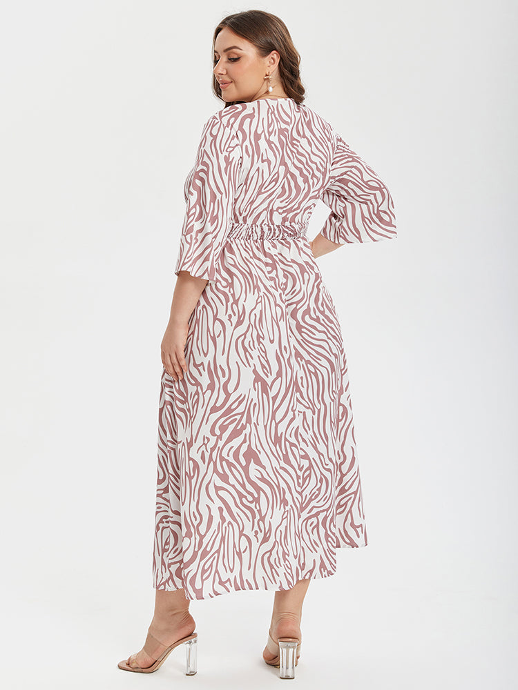 Zebra Striped V-Neck Elastic Waist Pocket Maxi Dress
