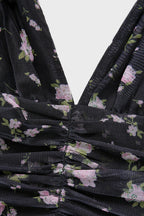 Curveins Plus Size V Neck Long Sleeve Floral Tiered Maxi Dress