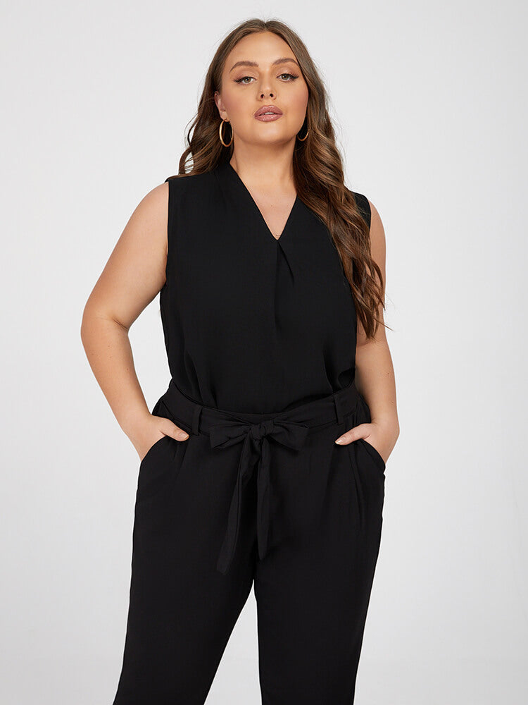 VIP Plus Black V Neck Pleated Tank Top