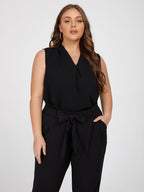 VIP Plus Black V Neck Pleated Tank Top