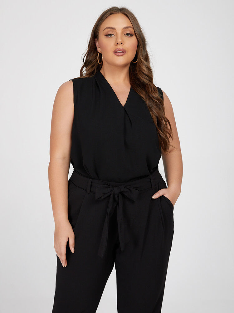 VIP Plus Black V Neck Pleated Tank Top