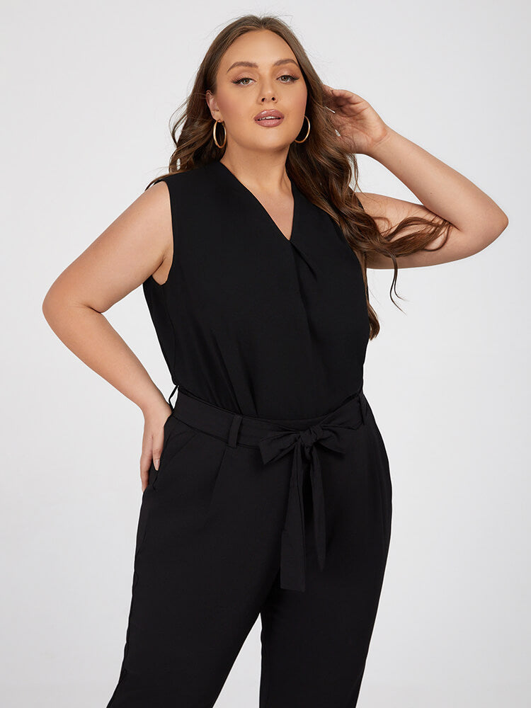 VIP Plus Black V Neck Pleated Tank Top