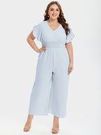 VIP Plus Patchwork V-Neck Tulip Sleeve Pocket Jumpsuits