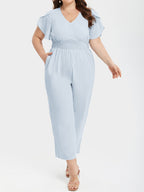 VIP Plus Patchwork V-Neck Tulip Sleeve Pocket Jumpsuits