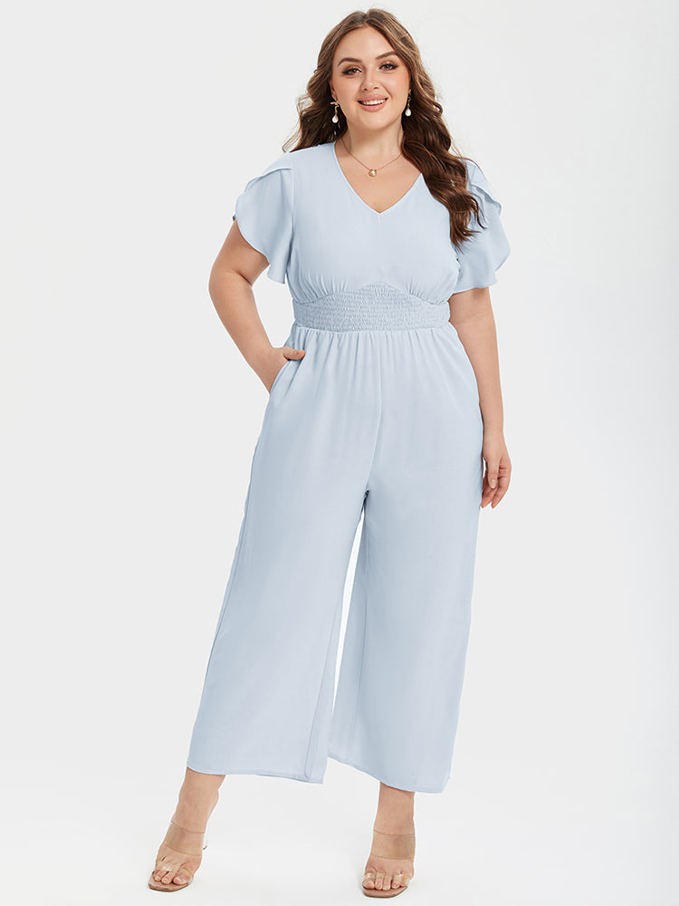 VIP Plus Patchwork V-Neck Tulip Sleeve Pocket Jumpsuits