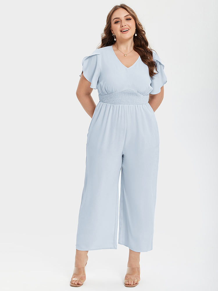 VIP Plus Patchwork V-Neck Tulip Sleeve Pocket Jumpsuits