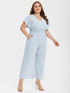 VIP Plus Patchwork V-Neck Tulip Sleeve Pocket Jumpsuits
