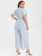 VIP Plus Patchwork V-Neck Tulip Sleeve Pocket Jumpsuits