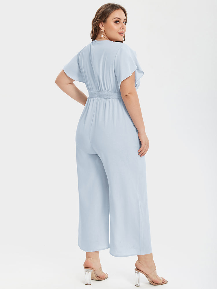 VIP Plus Patchwork V-Neck Tulip Sleeve Pocket Jumpsuits