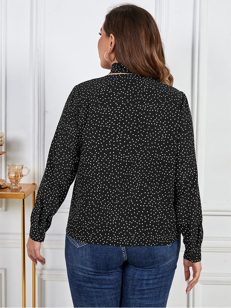 Plus Black Polka Dot Tie Neck Blouse