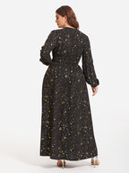 VIP Star Pattern Lantern Sleeve Sequin Maxi Dress