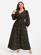 VIP Star Pattern Lantern Sleeve Sequin Maxi Dress