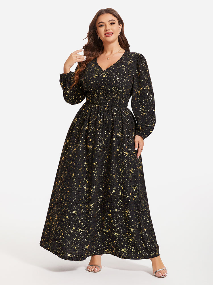 VIP Star Pattern Lantern Sleeve Sequin Maxi Dress