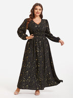 VIP Star Pattern Lantern Sleeve Sequin Maxi Dress