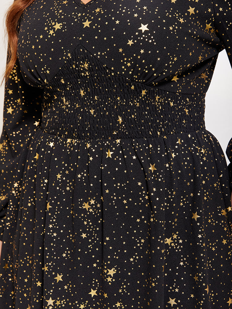 VIP Star Pattern Lantern Sleeve Sequin Maxi Dress