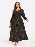 VIP Star Pattern Lantern Sleeve Sequin Maxi Dress
