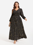 VIP Star Pattern Lantern Sleeve Sequin Maxi Dress