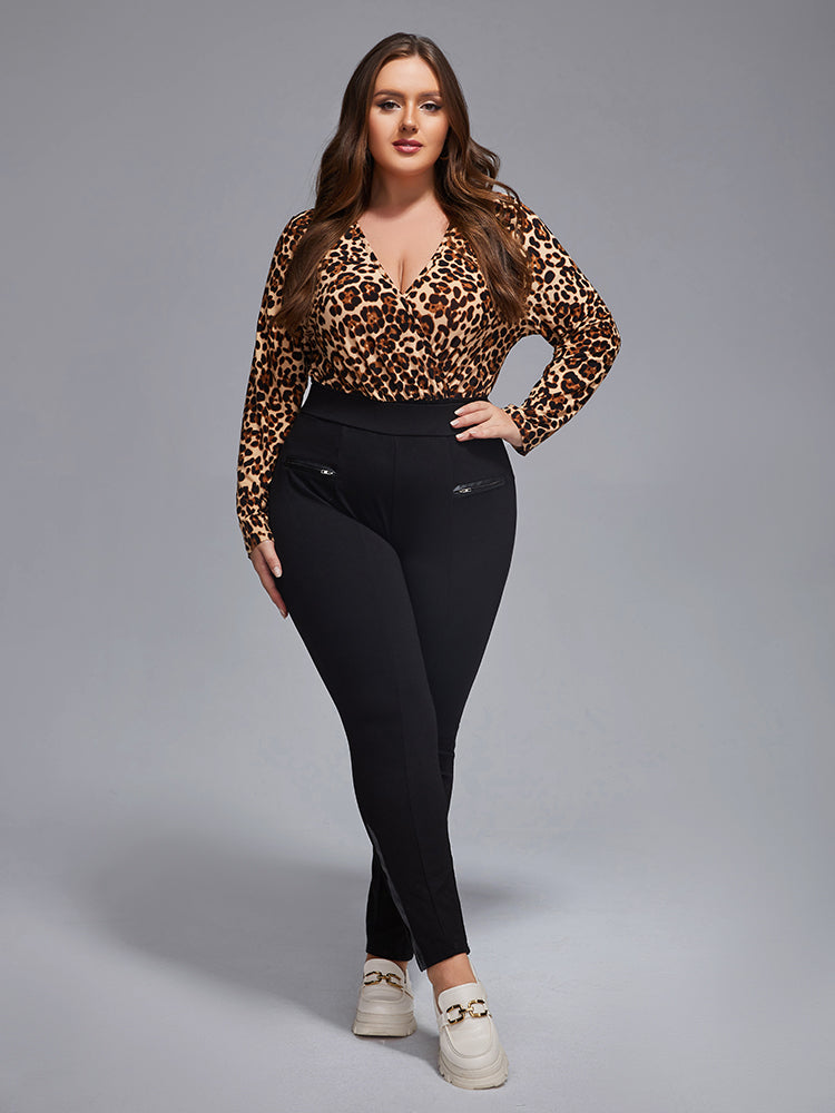 VIP Plus Leopard Print Crisscross V-Neck Bodysuit