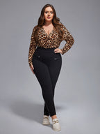VIP Plus Leopard Print Crisscross V-Neck Bodysuit