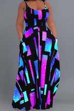 Xpluswear Design Plus Size Casual Sundress Multicolor Geometric Print With Pockets Maxi Dress