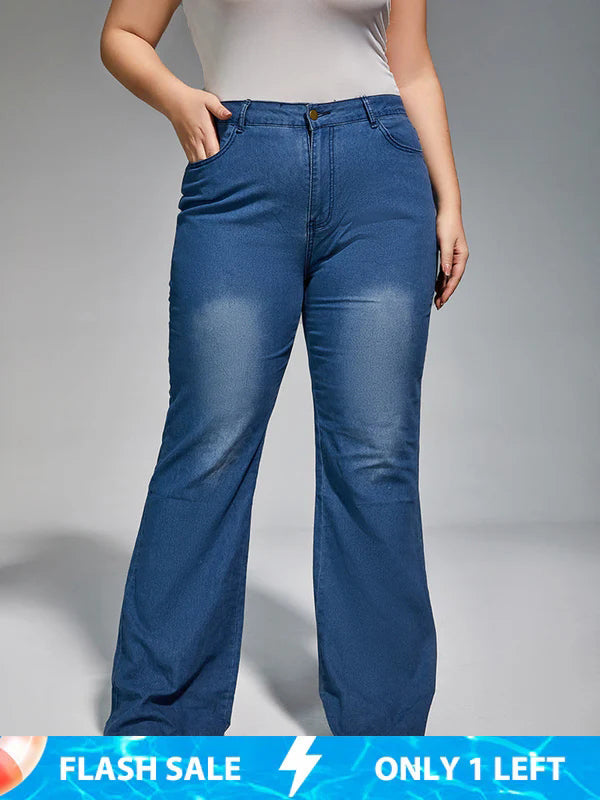 Plus High Waist Wash Flare Leg Jeans