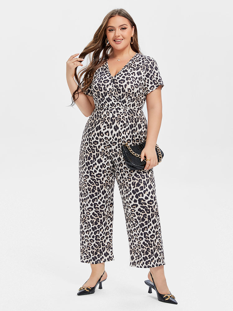 VIP Leopard Print V-Neck Jumpsuit