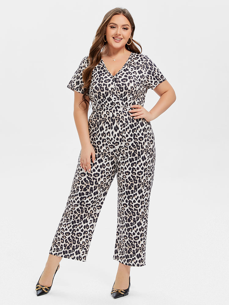 VIP Leopard Print V-Neck Jumpsuit