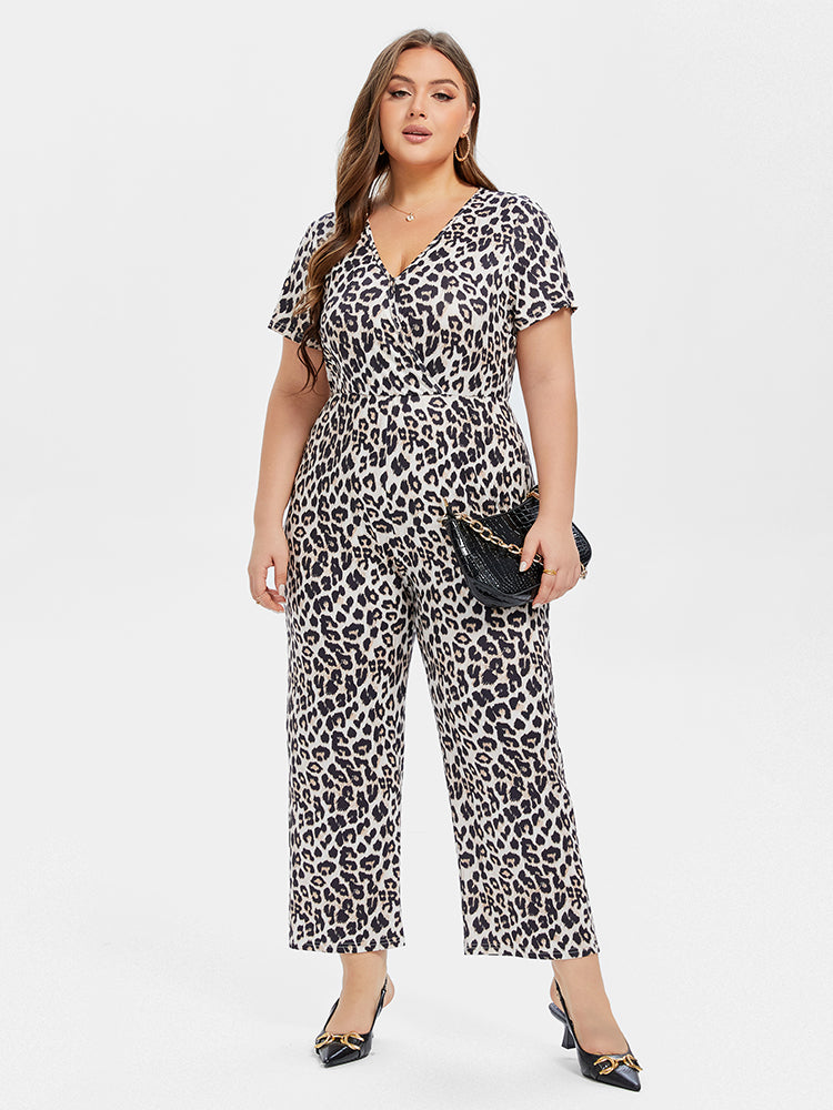 VIP Leopard Print V-Neck Jumpsuit