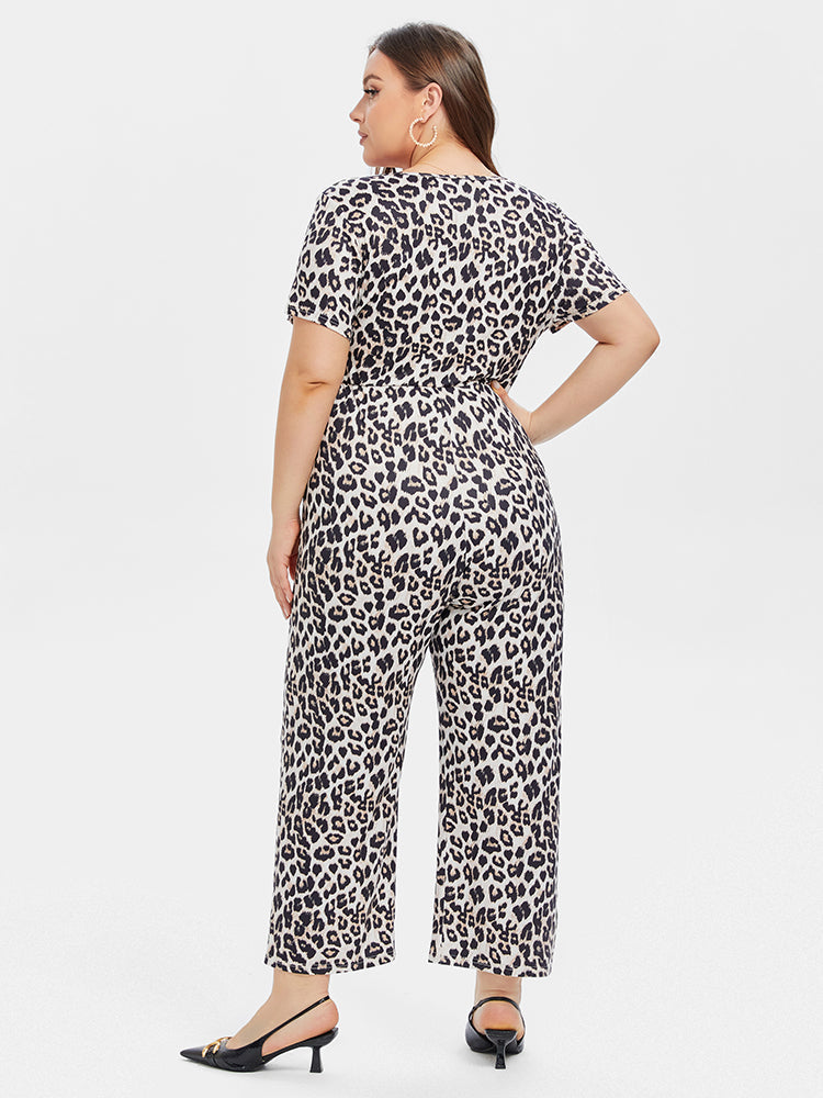 VIP Leopard Print V-Neck Jumpsuit
